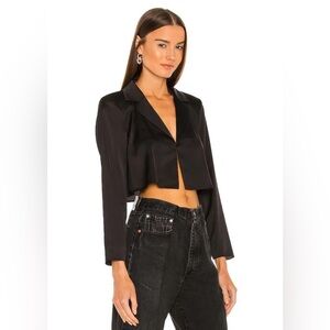 NWT- L’Academie The Leona Crop Blouse in Black XS